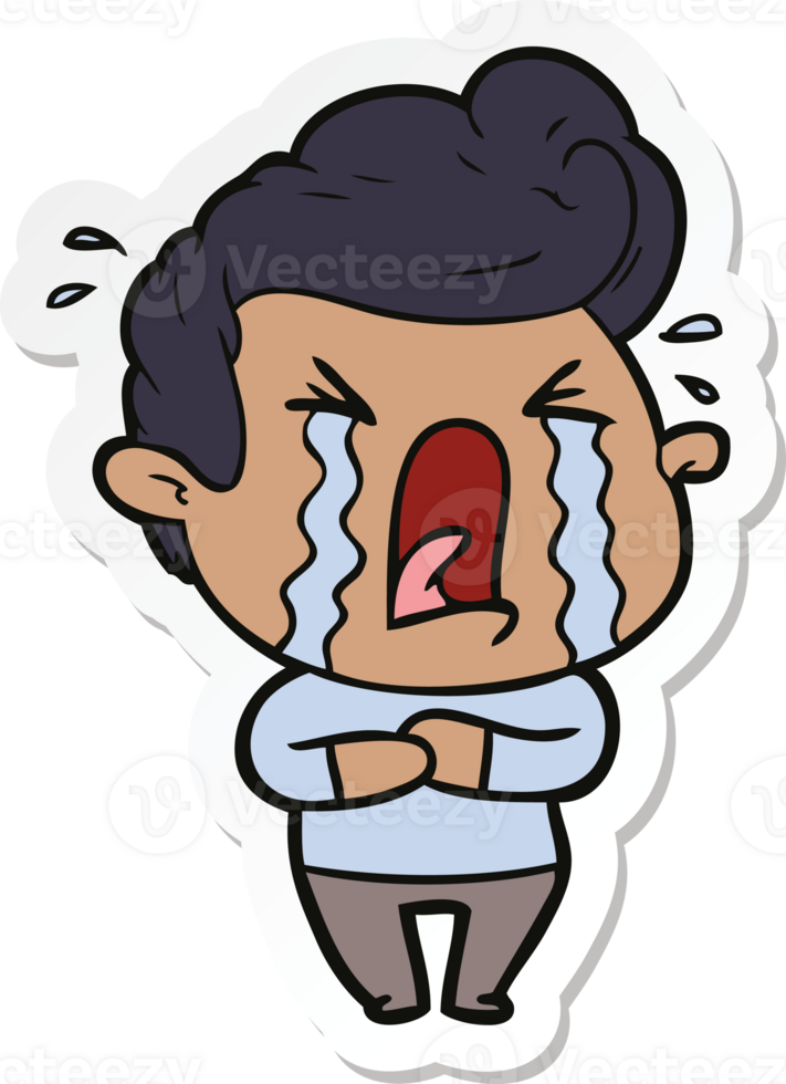 sticker of a cartoon crying man png