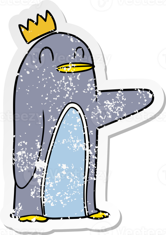 distressed sticker of a cartoon emperor penguin png