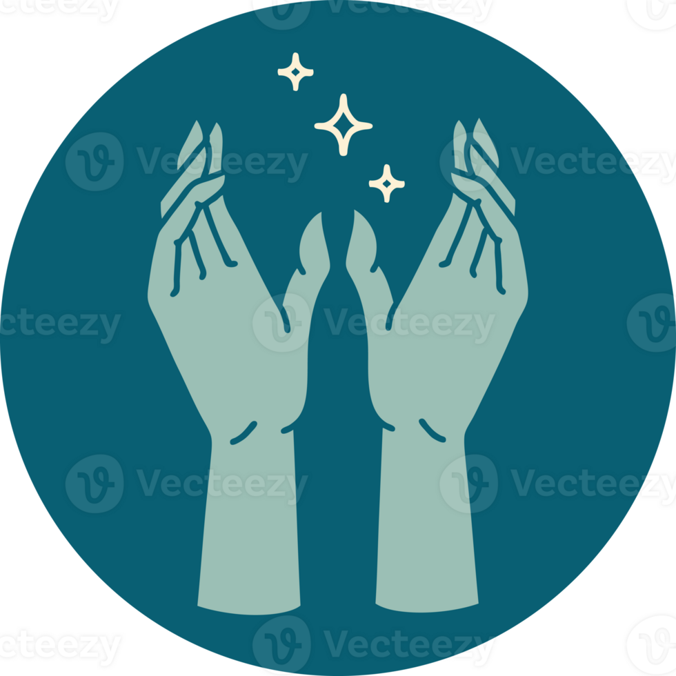 iconic tattoo style image of mystic hands png