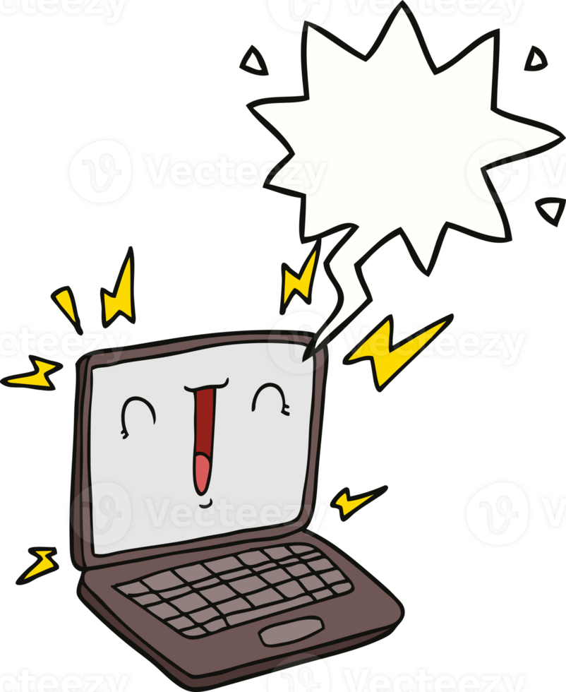 cartoon laptop computer with speech bubble png