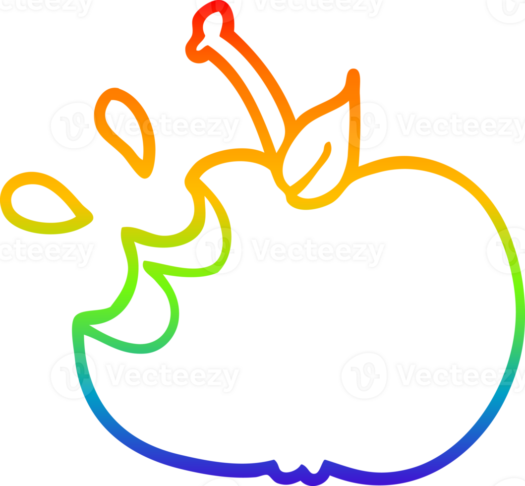rainbow gradient line drawing of a cartoon juicy bitten apple png