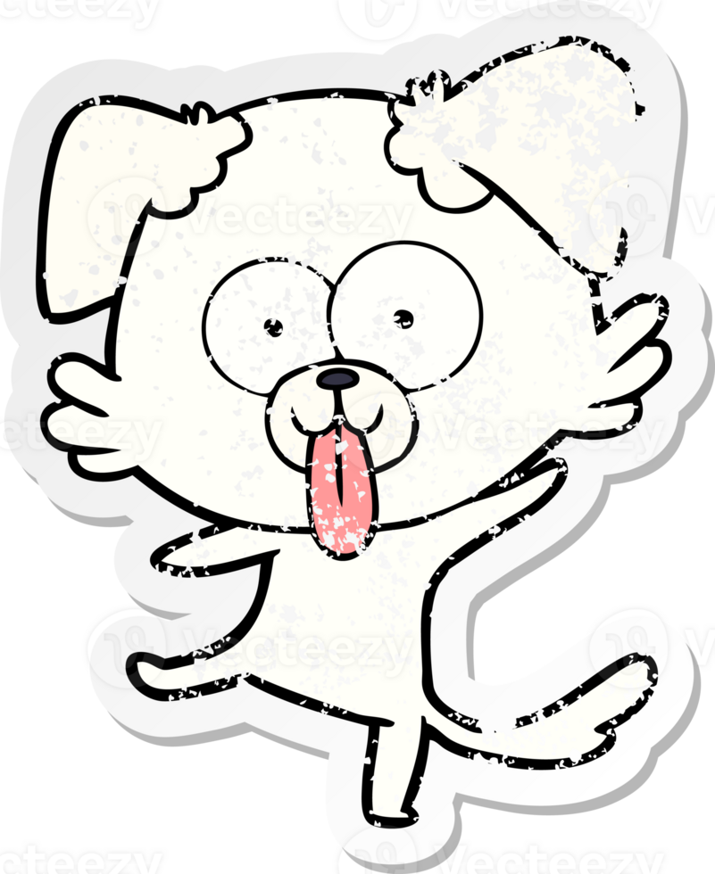 distressed sticker of a funny cartoon dancing dog png