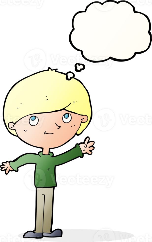 cartoon happy boy with thought bubble png