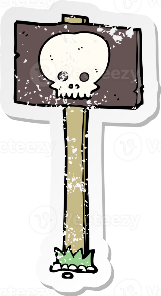 retro distressed sticker of a cartoon spooky sign post png