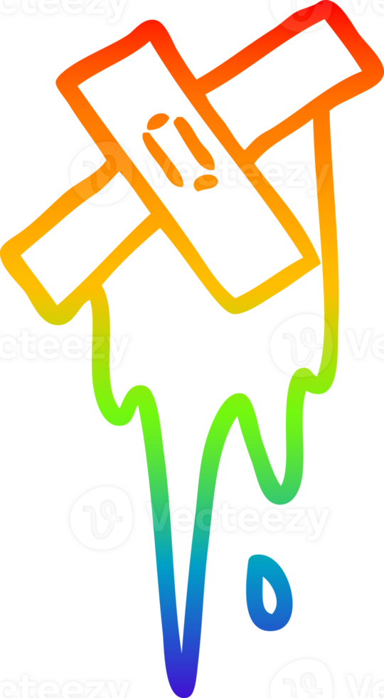 rainbow gradient line drawing of a cartoon cut and sticking plaster png