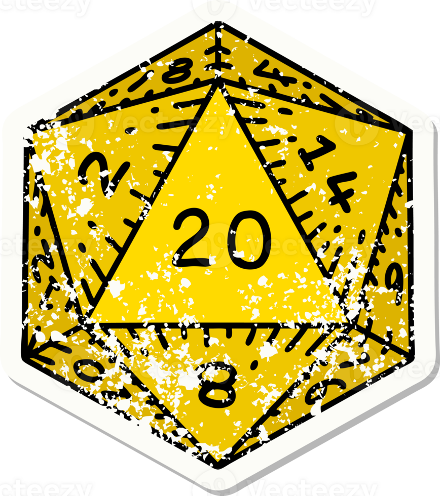 distressed sticker tattoo in traditional style of a d20 dice png