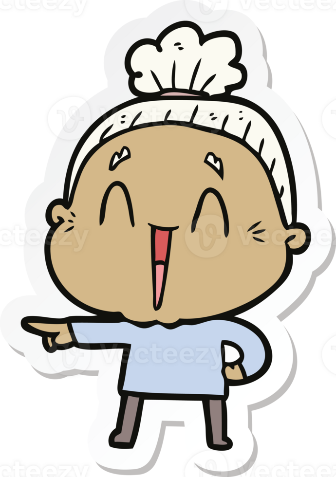 sticker of a cartoon happy old lady png