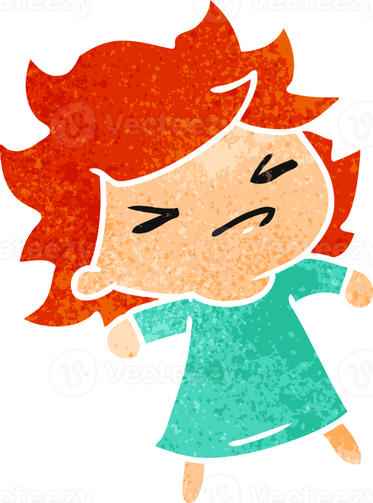 retro cartoon illustration of a cute kawaii girl png