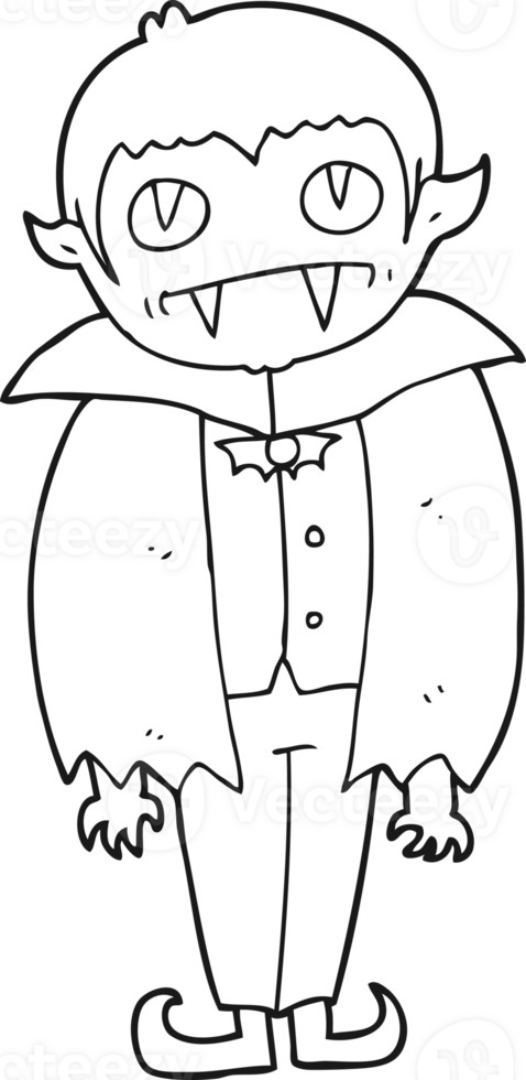hand drawn black and white cartoon vampire boy png