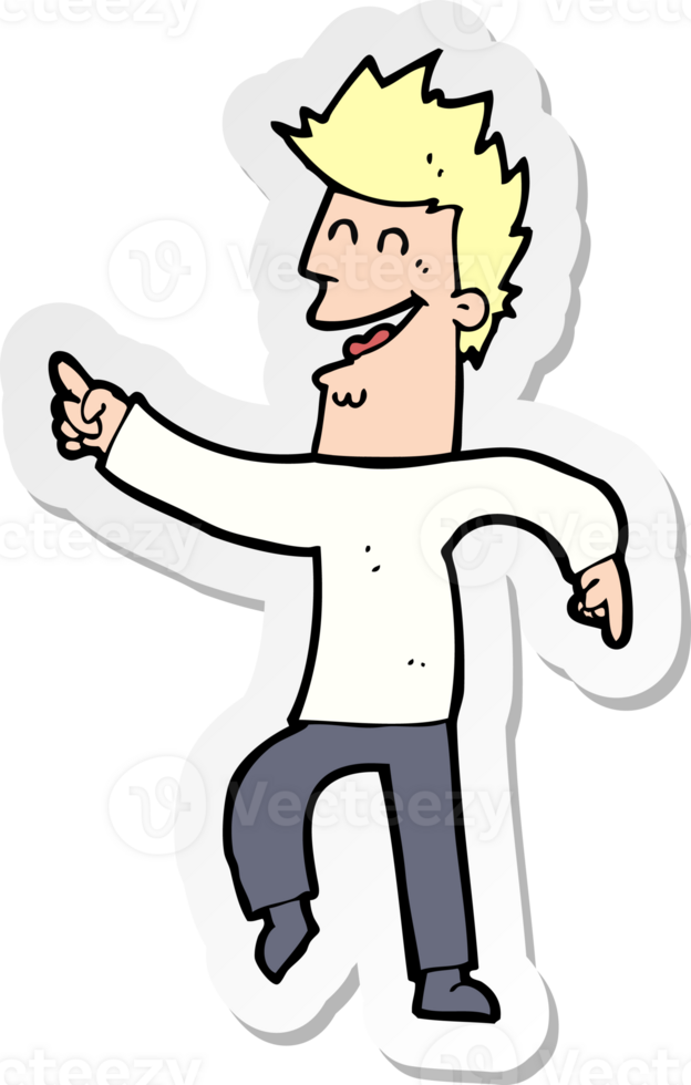 sticker of a cartoon man pointing and laughing png