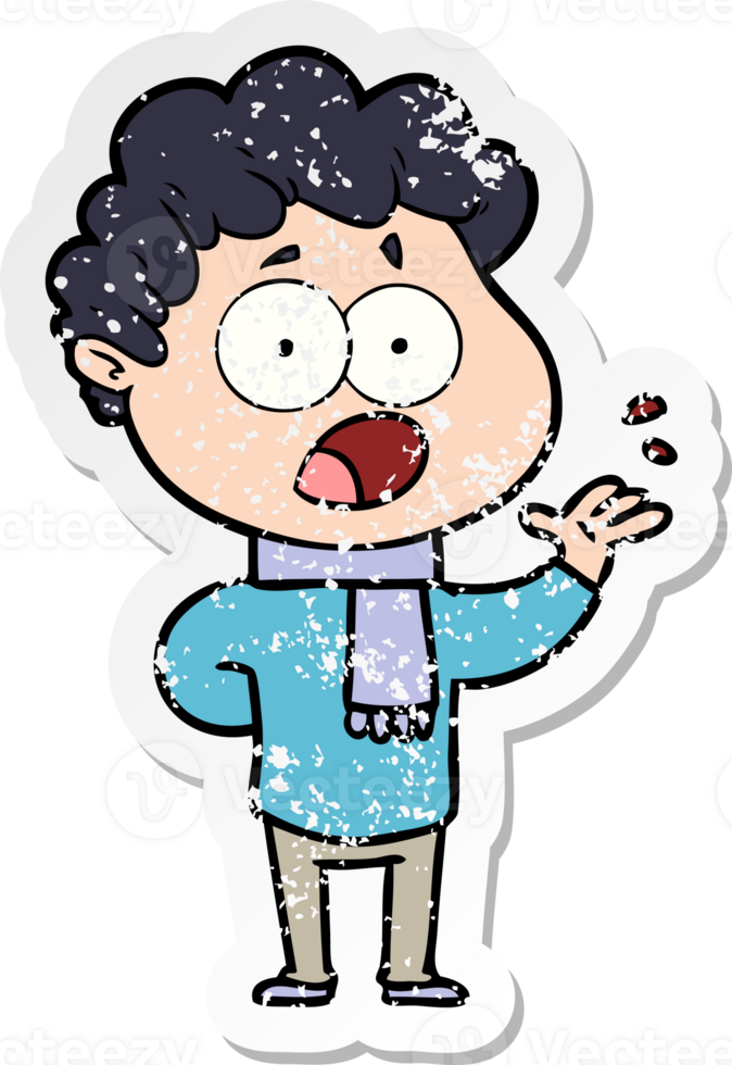 distressed sticker of a cartoon man gasping in surprise png