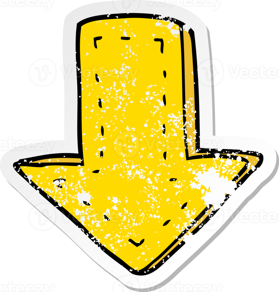 distressed sticker of a cartoon pointing arrow png