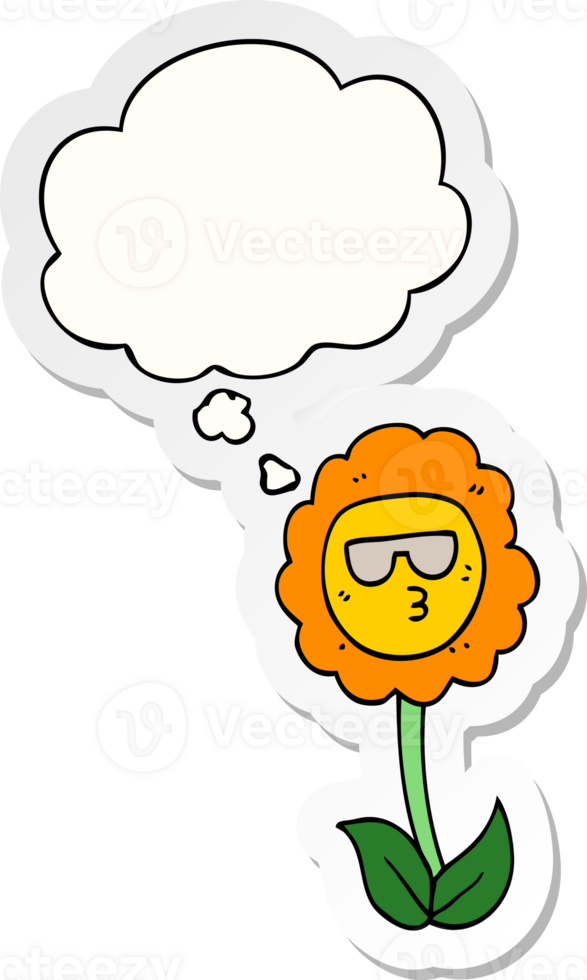 cartoon flower with thought bubble as a printed sticker png
