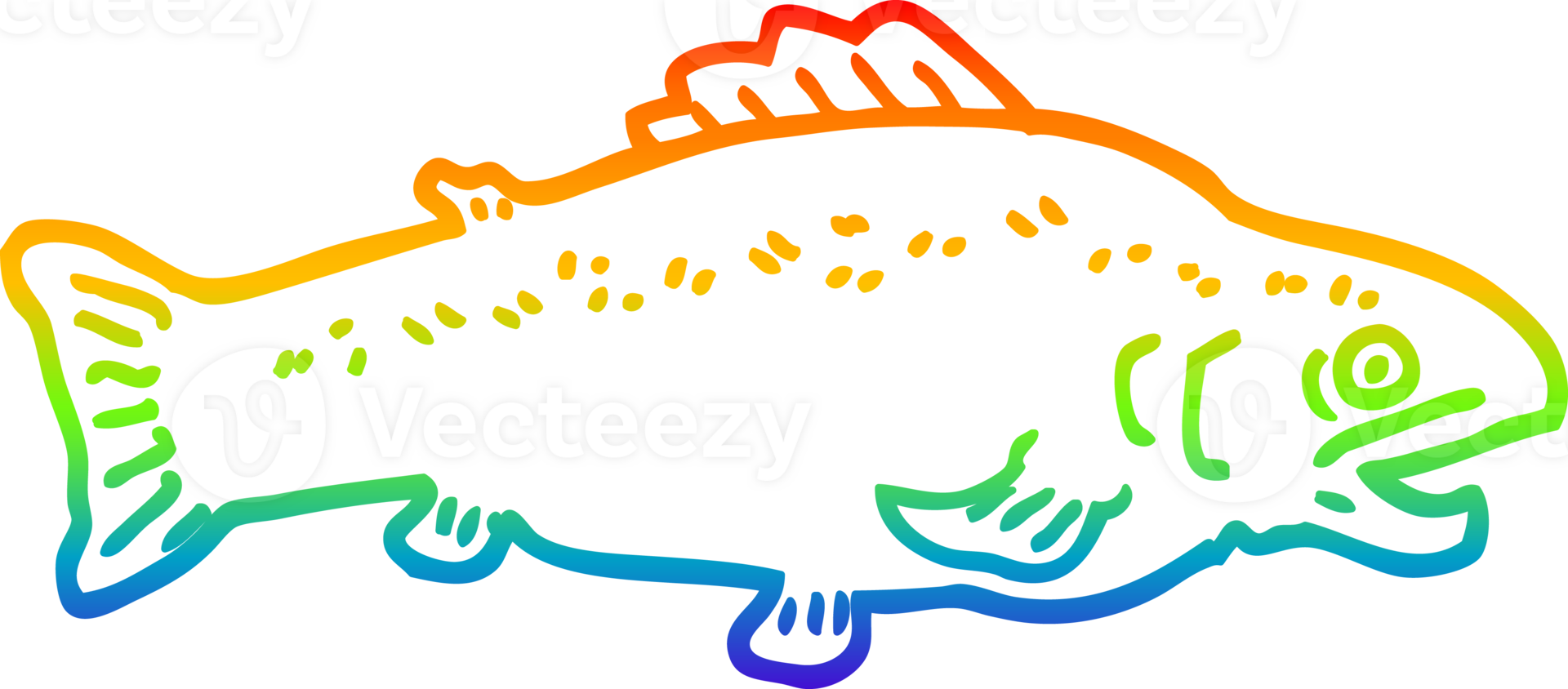 rainbow gradient line drawing of a cartoon large fish png