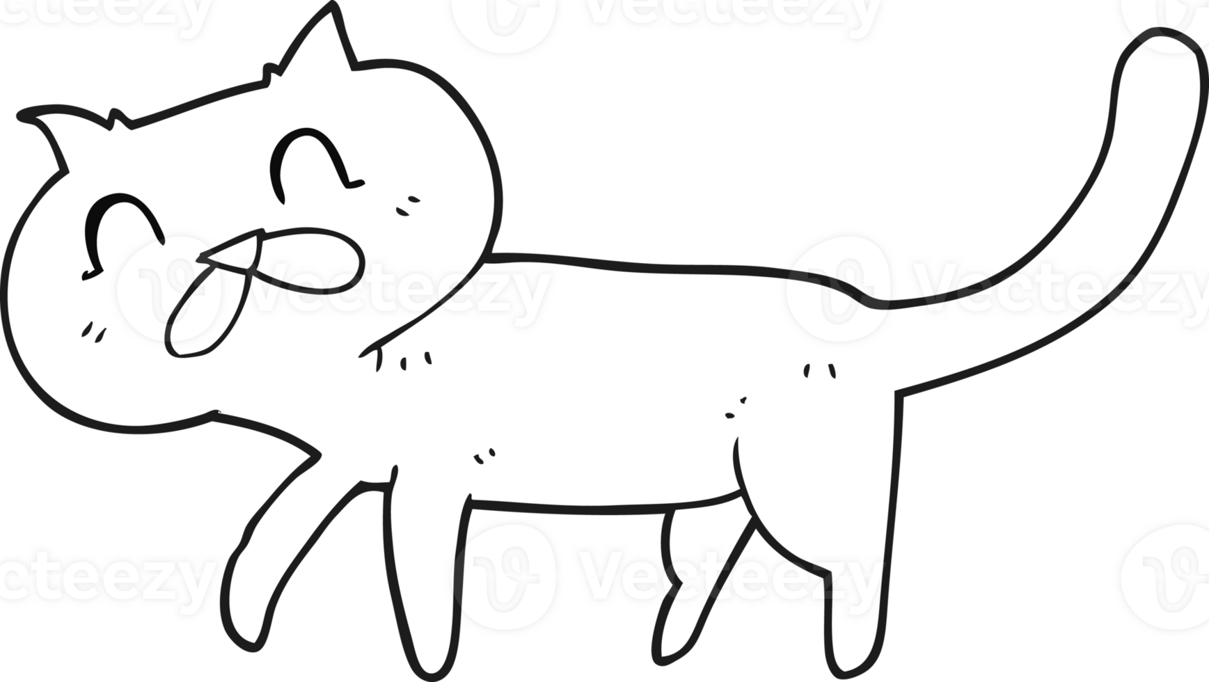 hand drawn black and white cartoon cat png