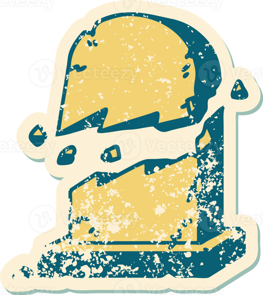 iconic distressed sticker tattoo style image of a broken grave stone png