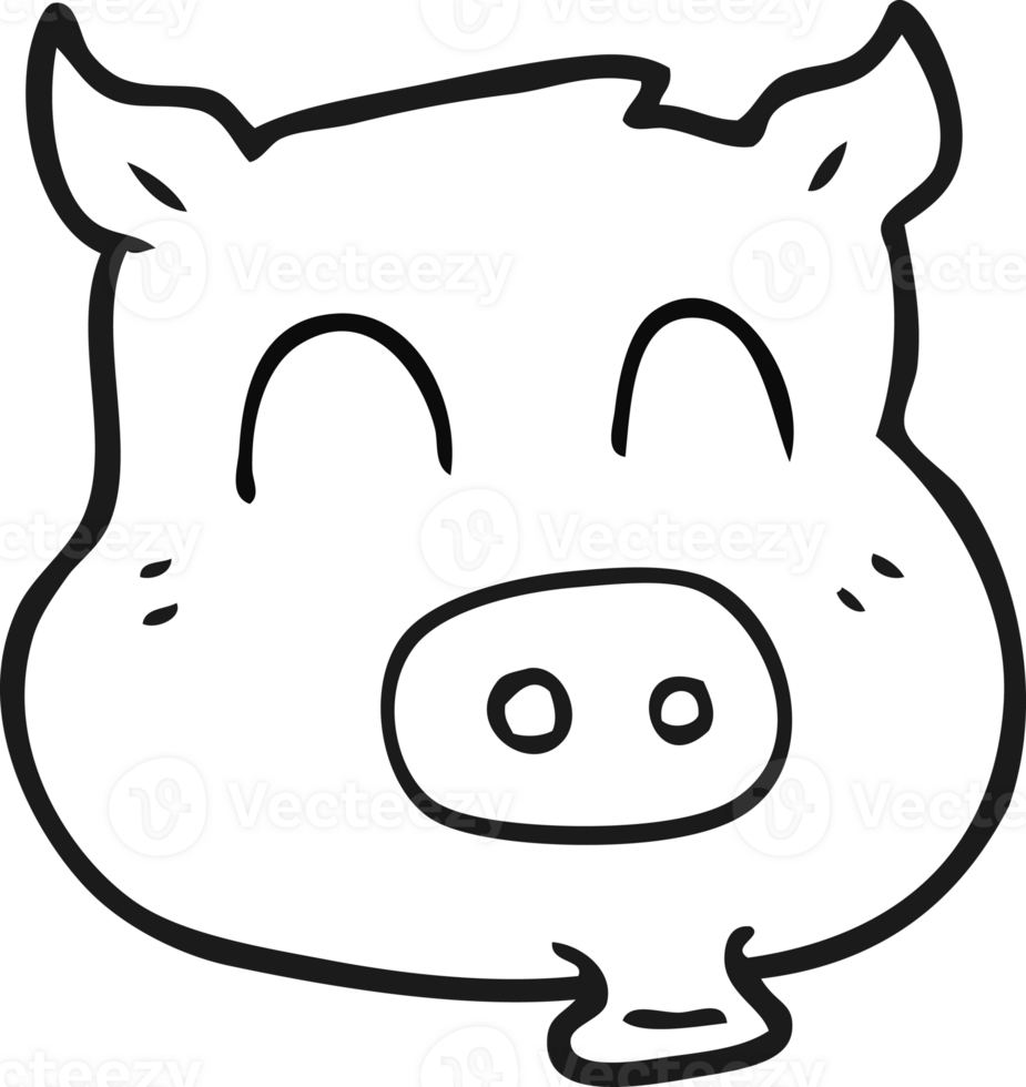 hand drawn black and white cartoon pig png