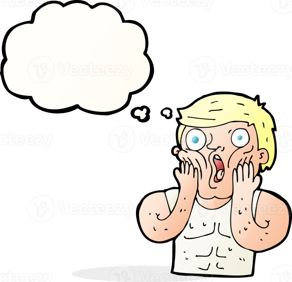 cartoon shocked gym man with thought bubble png