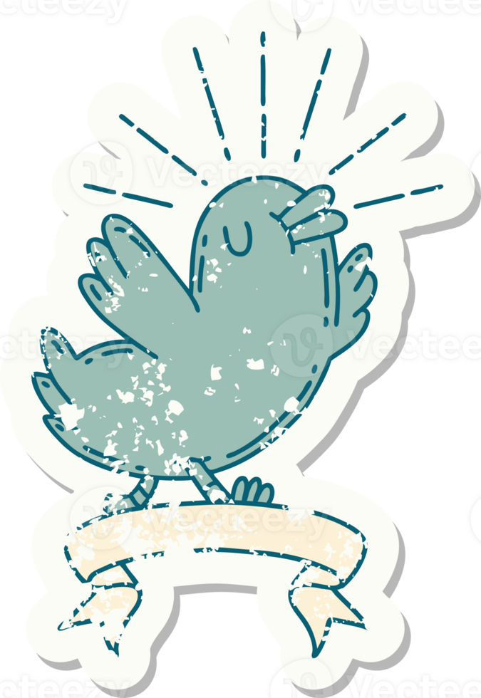 worn old sticker of a tattoo style happy bird png