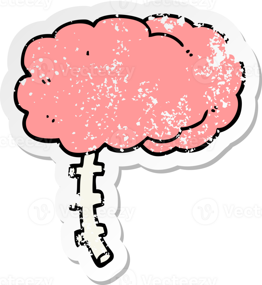distressed sticker of a cartoon brain png