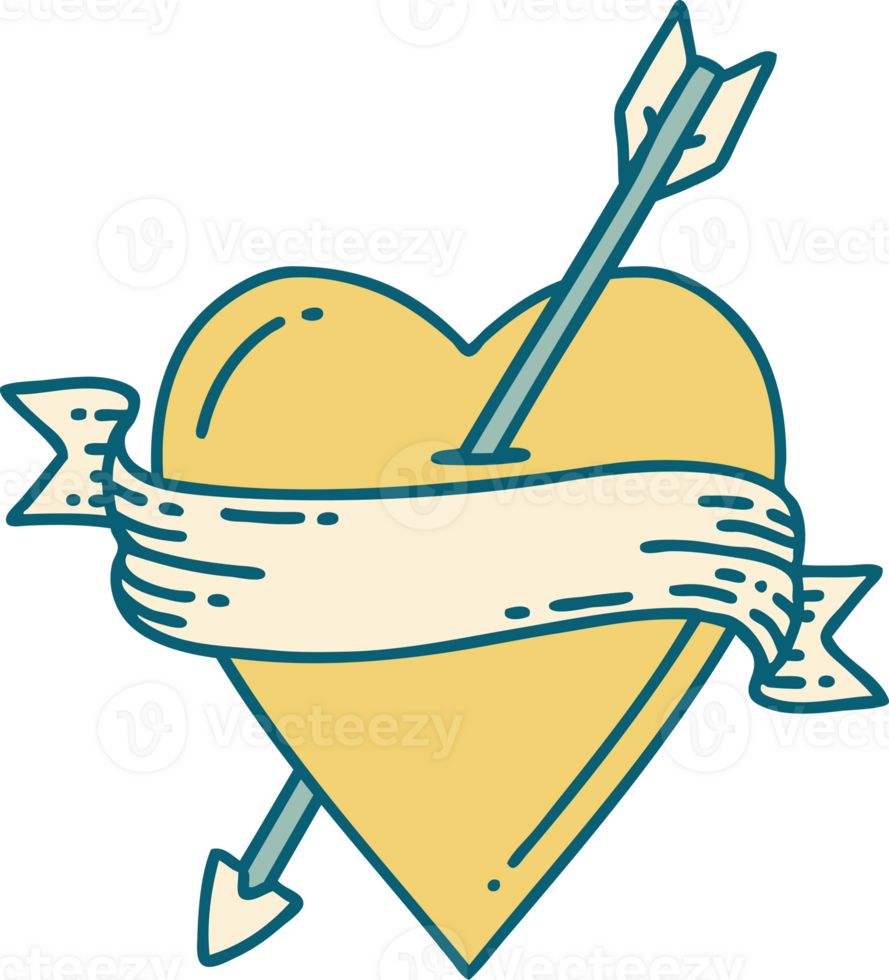 iconic tattoo style image of an arrow heart and banner png