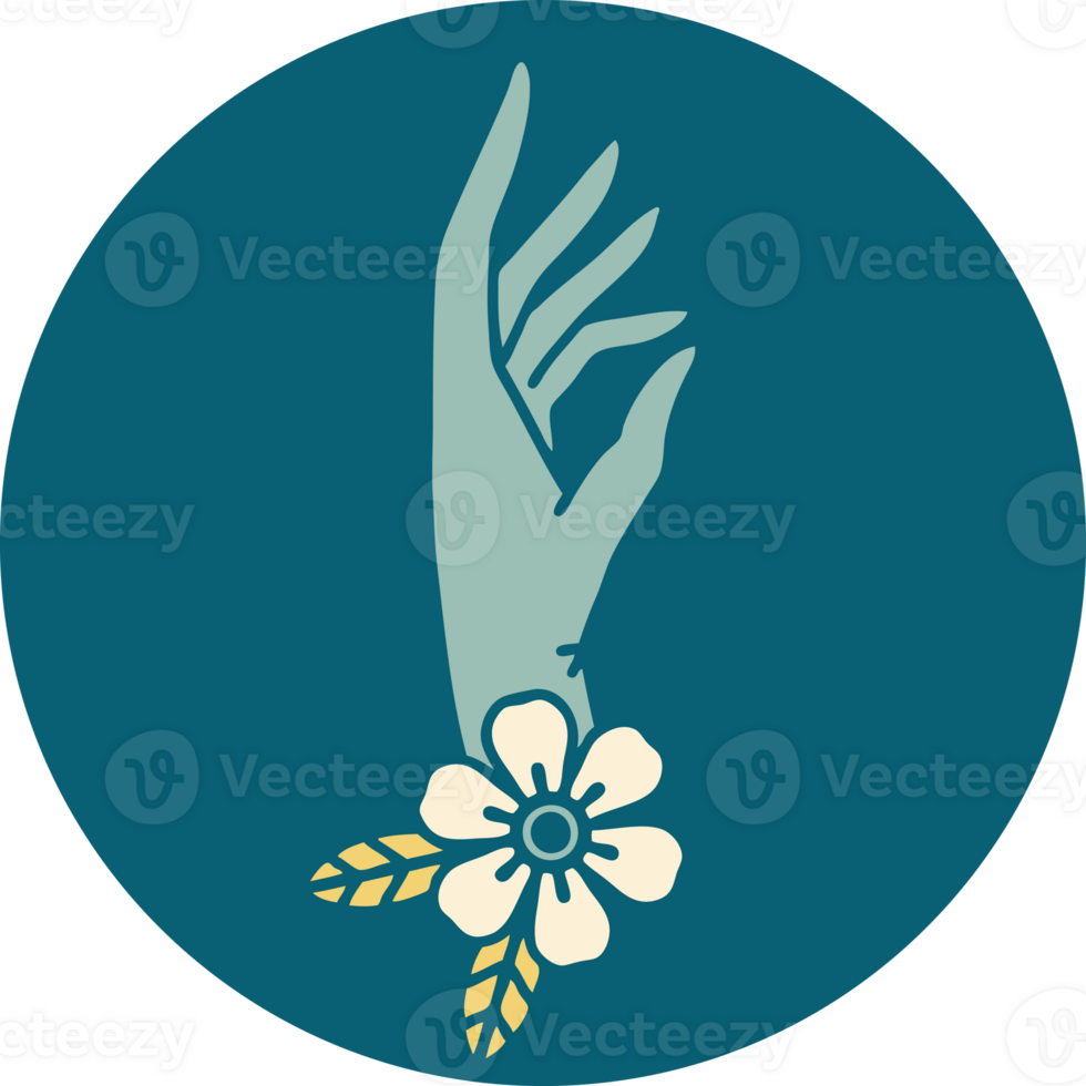 iconic tattoo style image of a hand and flower png