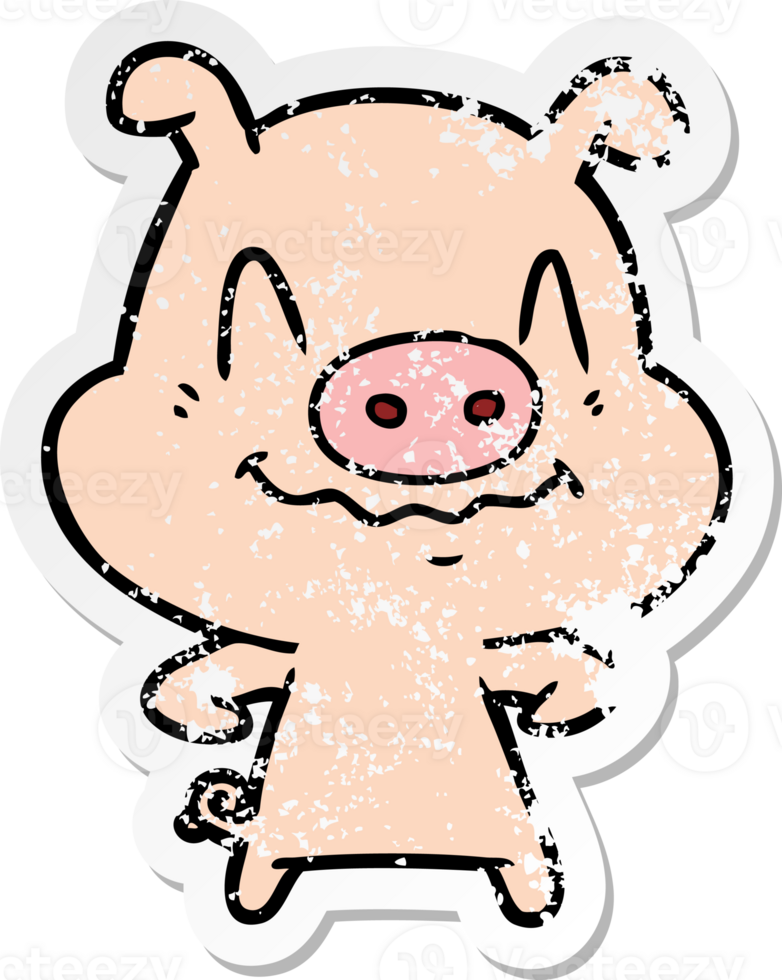 distressed sticker of a nervous cartoon pig png