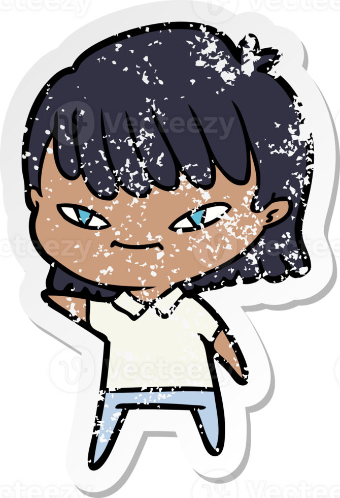 distressed sticker of a cartoon woman png