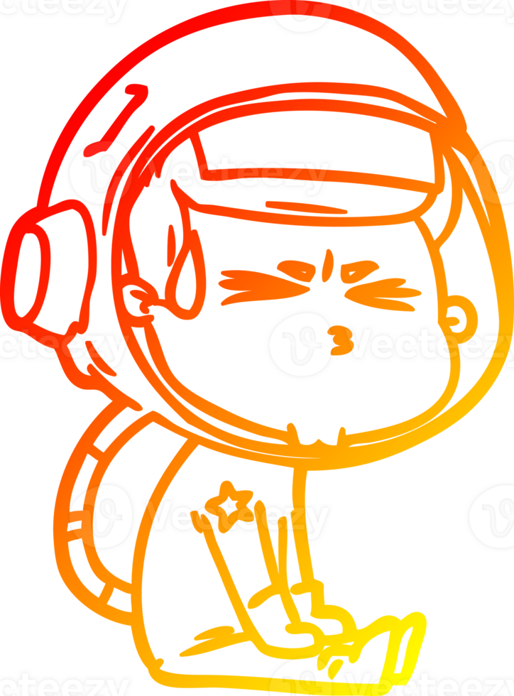 warm gradient line drawing of a cartoon stressed astronaut png
