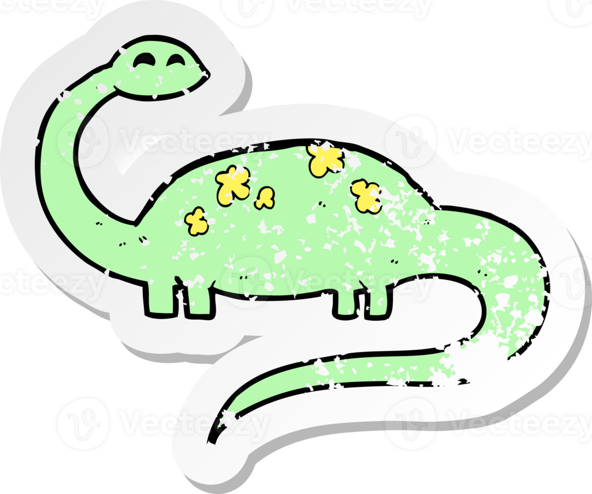 retro distressed sticker of a cartoon dinoaur png