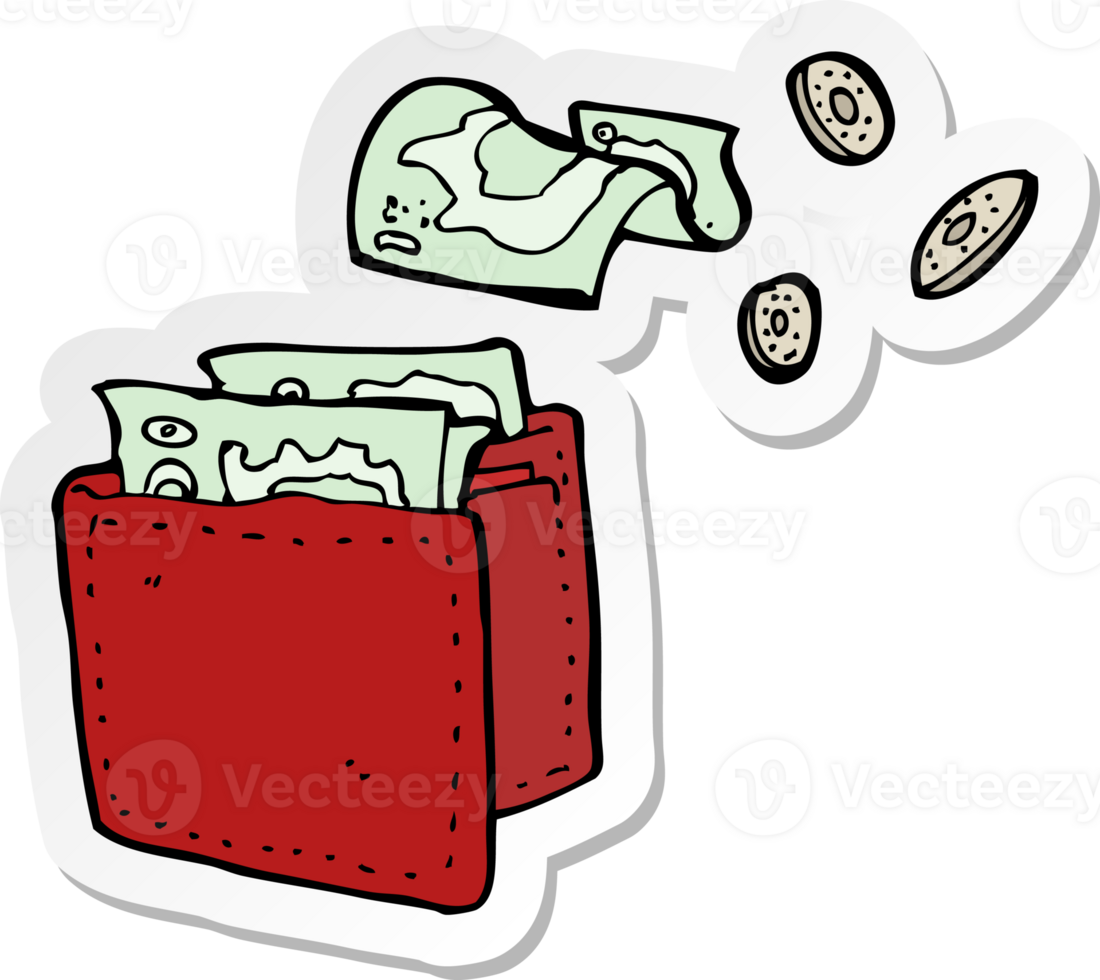 sticker of a cartoon wallet spilling money png