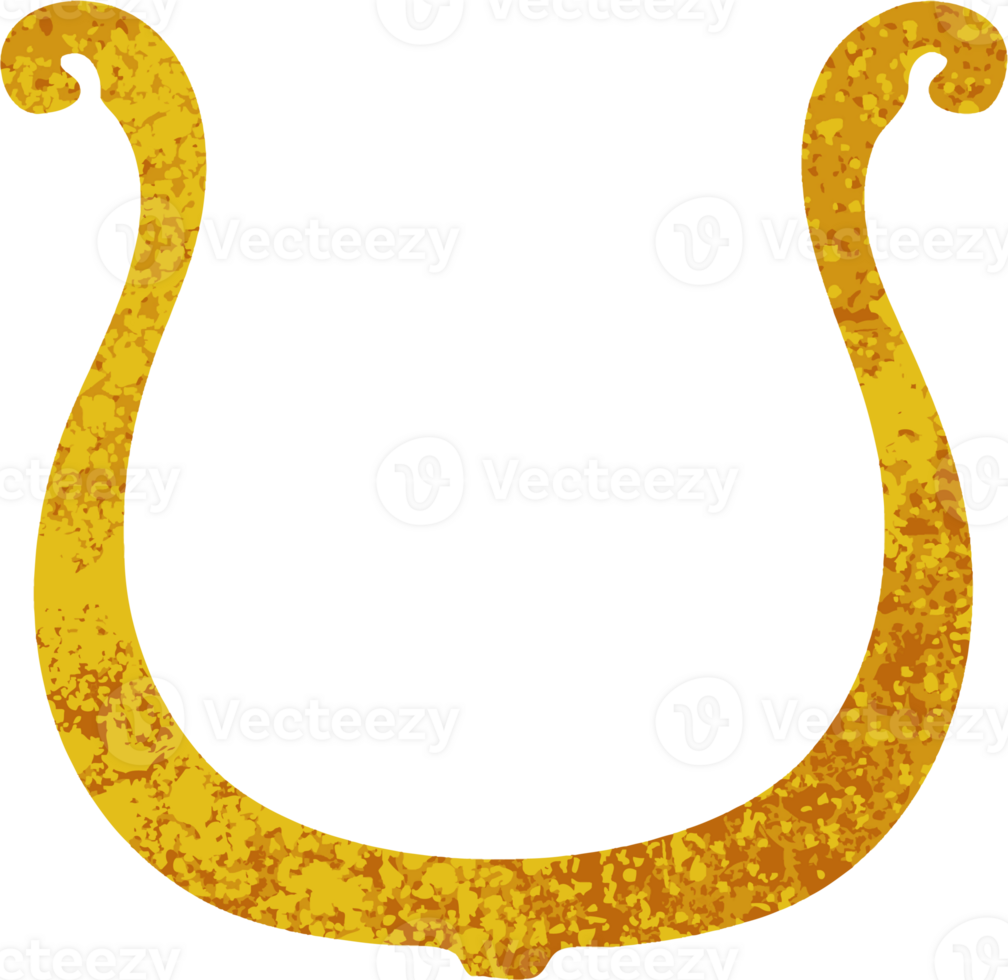 retro illustration style cartoon of a golden harp png