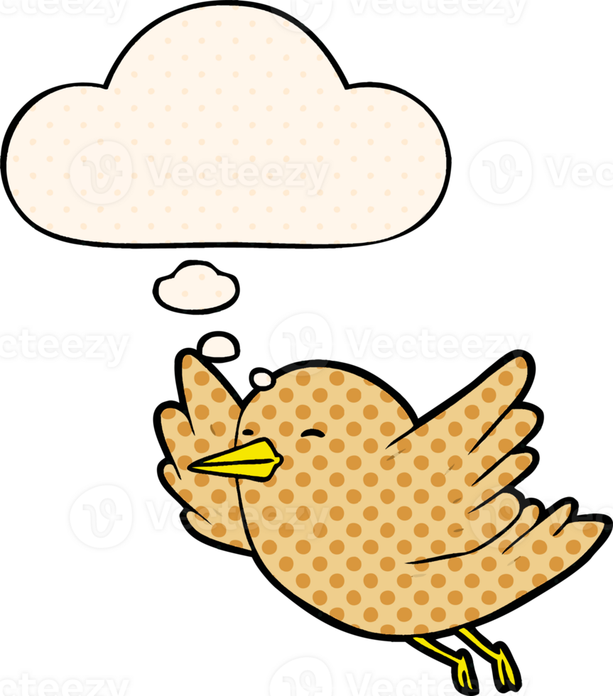 cartoon bird with thought bubble in comic book style png