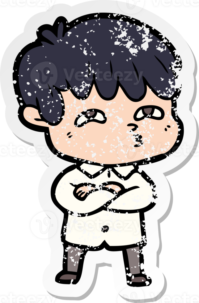 distressed sticker of a cartoon curious man png