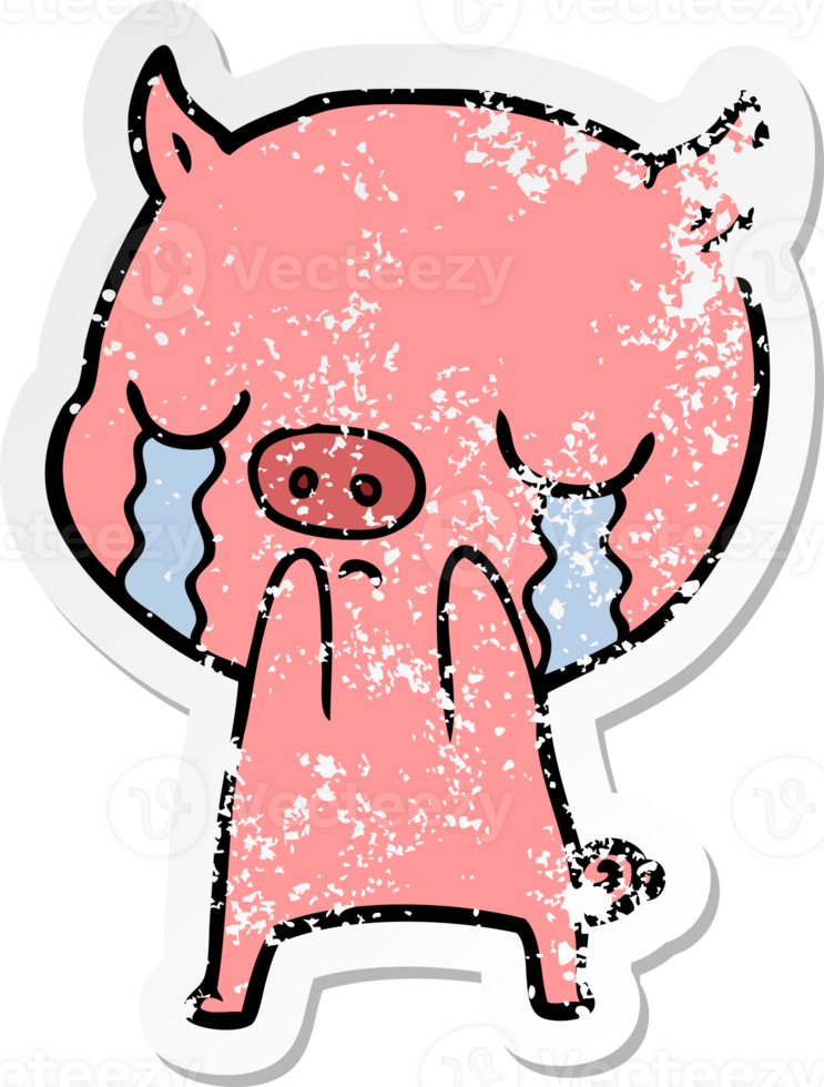 distressed sticker of a cartoon pig crying png
