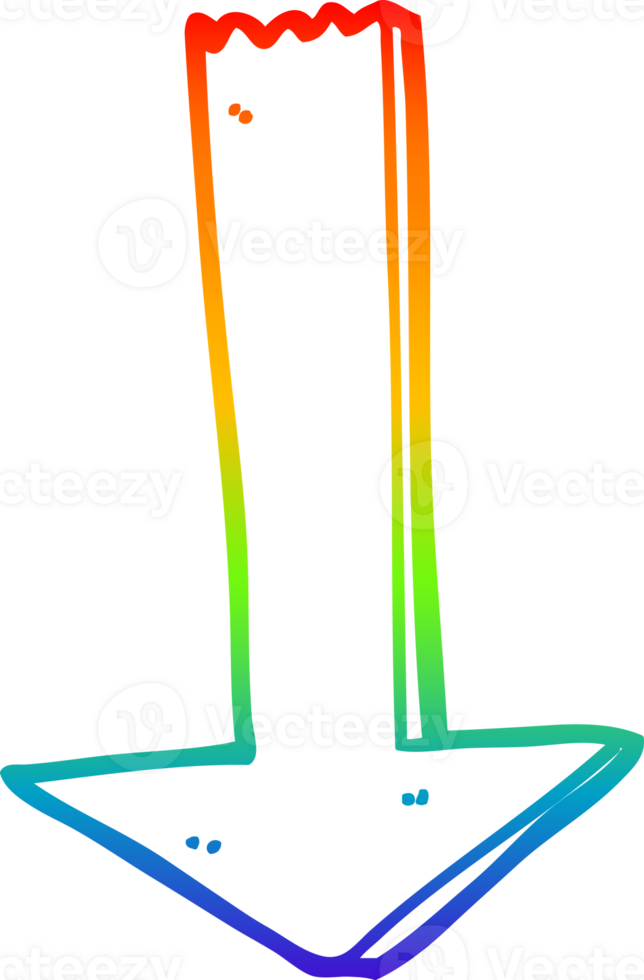 rainbow gradient line drawing of a cartoon pointing arrow png