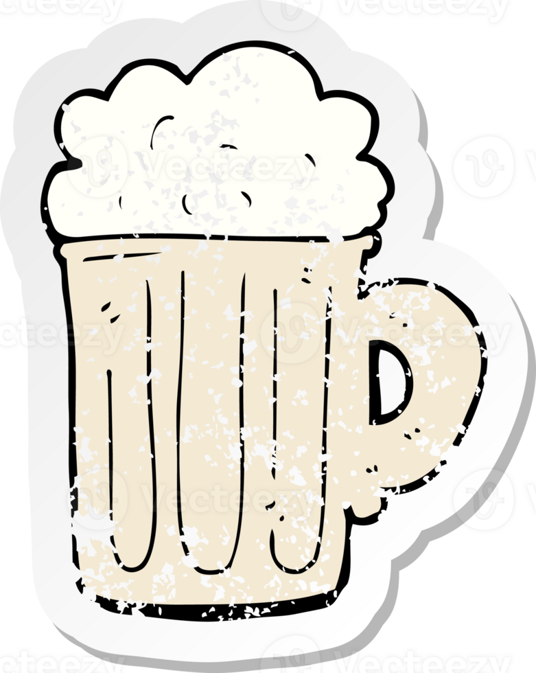 retro distressed sticker of a cartoon pint of beer png