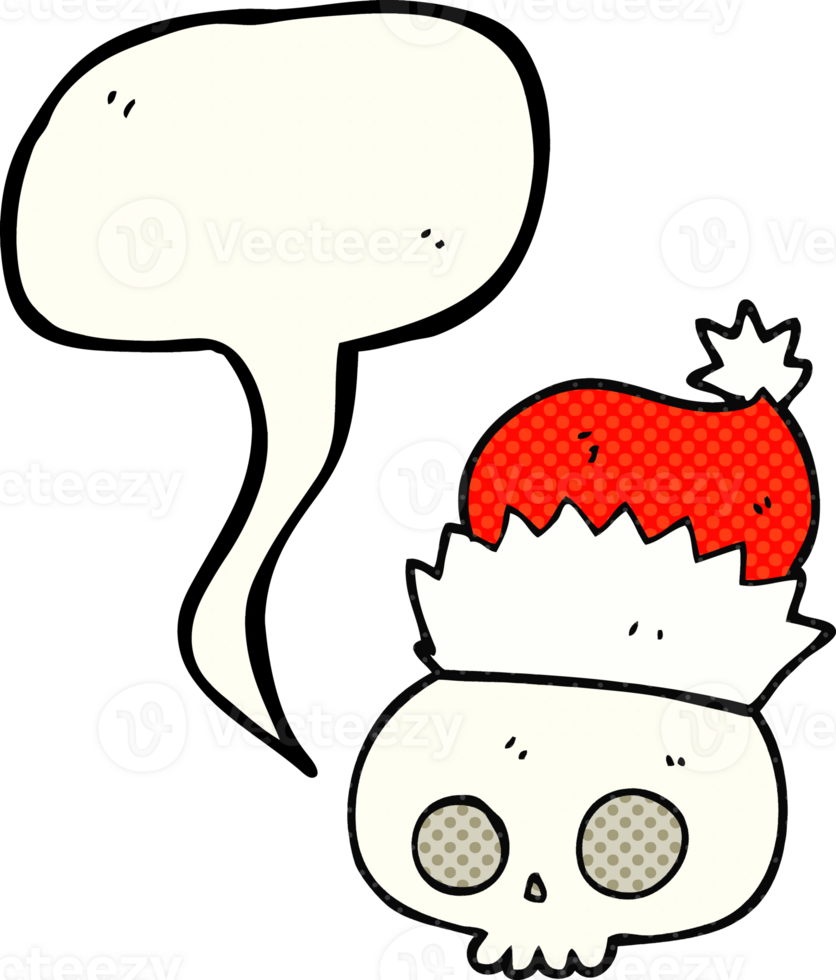 hand drawn comic book speech bubble cartoon skull wearing christmas hat png