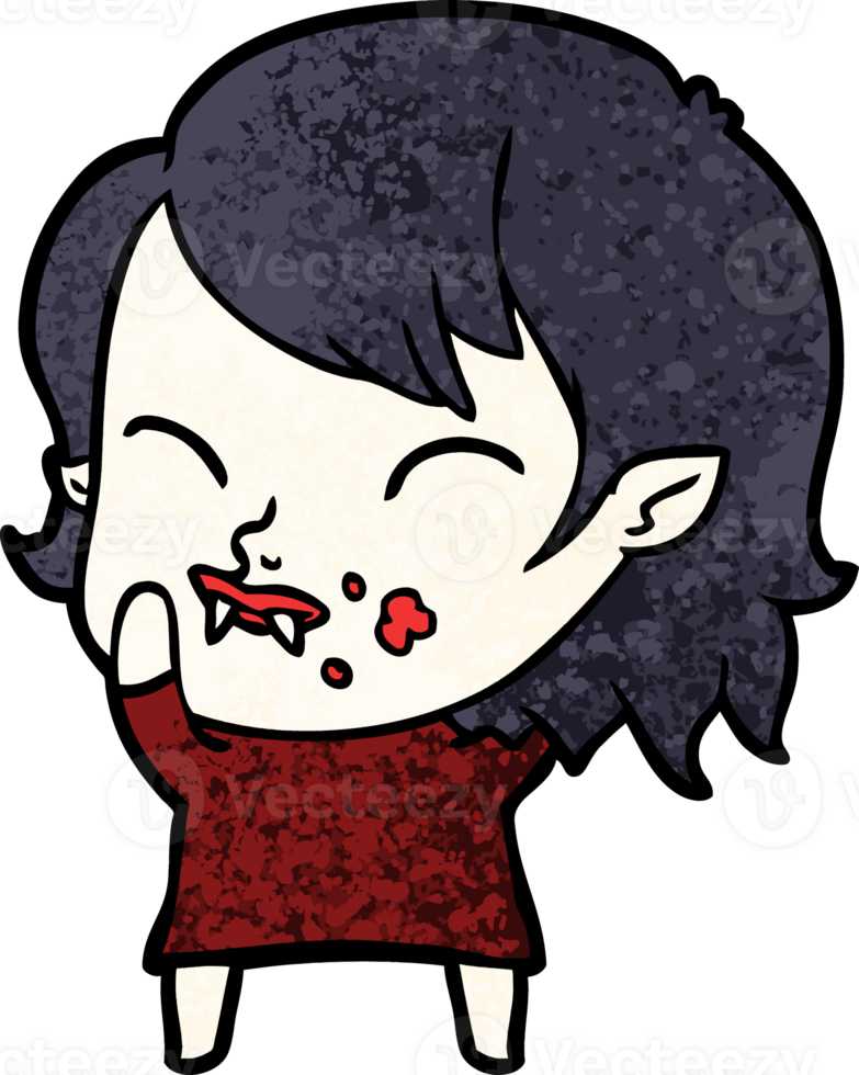 cartoon vampire girl with blood on cheek png
