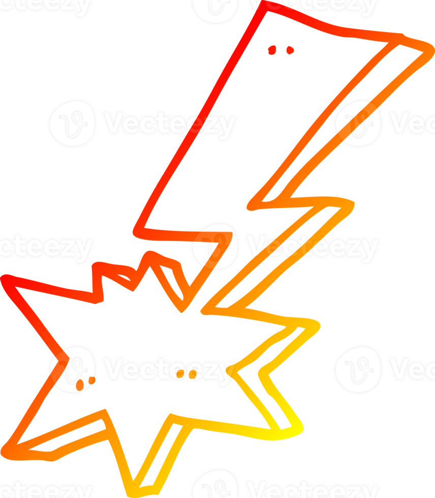 warm gradient line drawing of a cartoon lightning bolt png