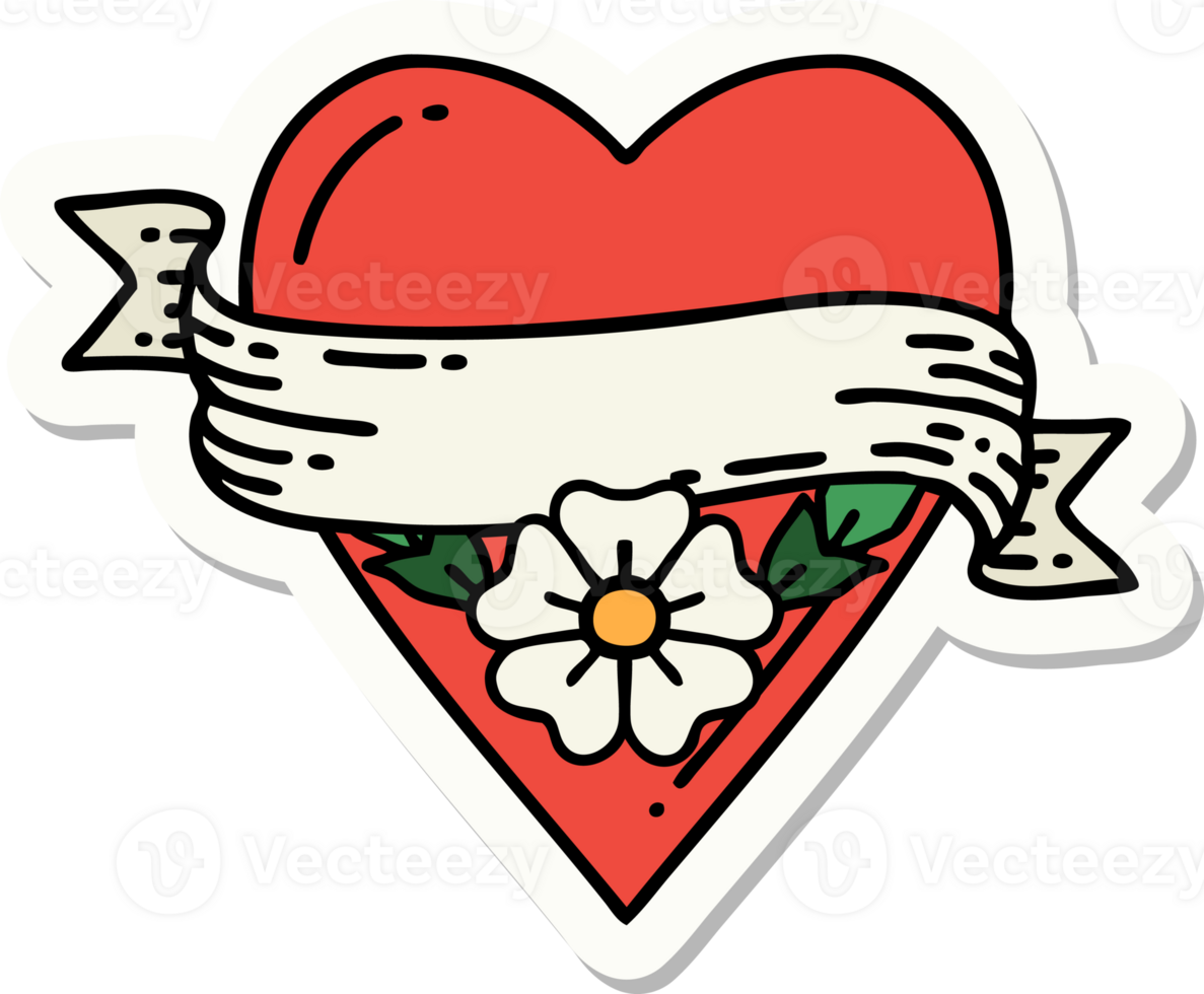 sticker of tattoo in traditional style of a heart flower and banner png