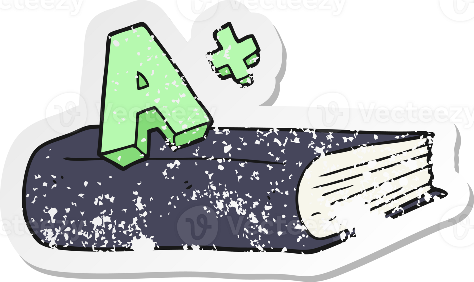 retro distressed sticker of a cartoon A grade symbol and book png