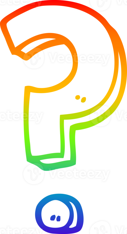 rainbow gradient line drawing of a cartoon question mark png