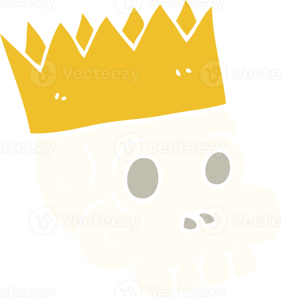 flat color illustration cartoon skull wearing crown png