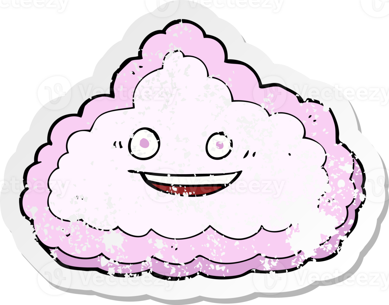 retro distressed sticker of a cartoon happy pink cloud png