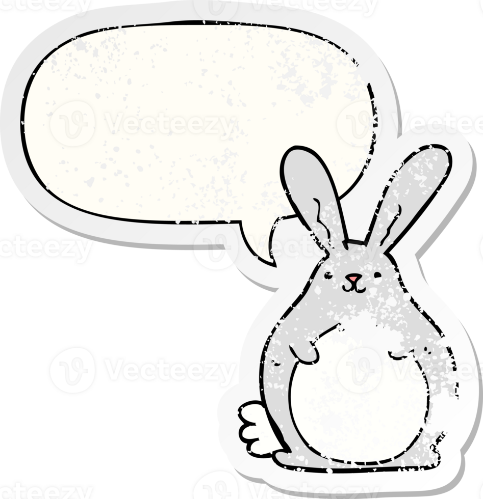 cartoon rabbit with speech bubble distressed distressed old sticker png