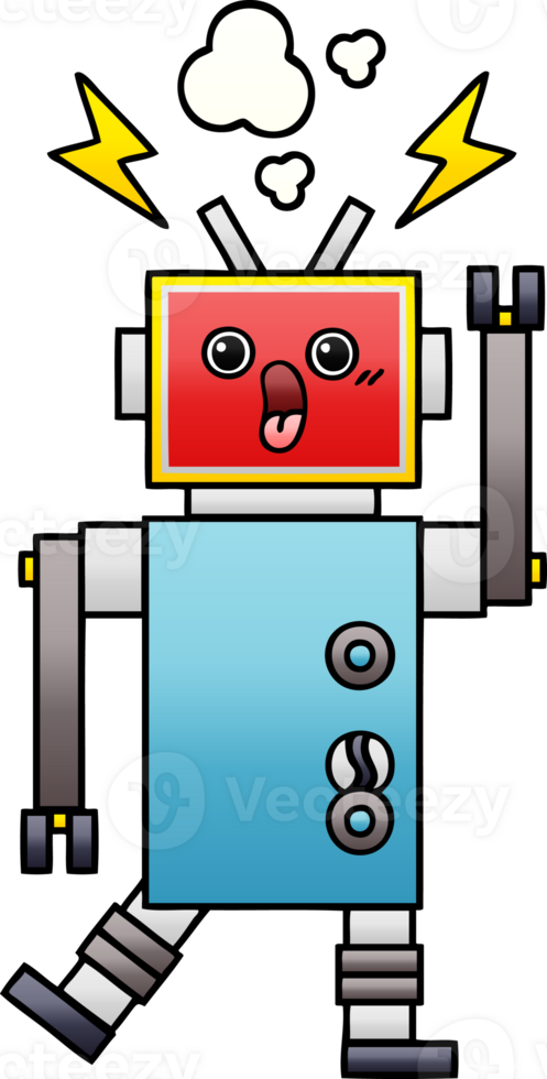 gradient shaded cartoon of a robot malfunction png