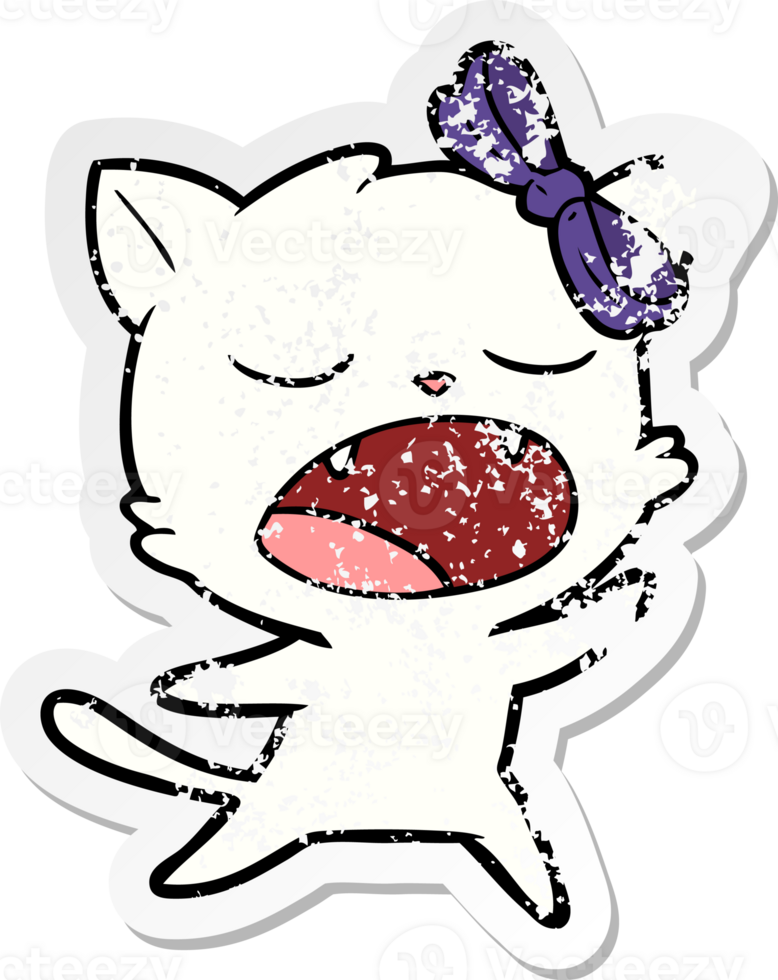 distressed sticker of a cartoon singing cat png