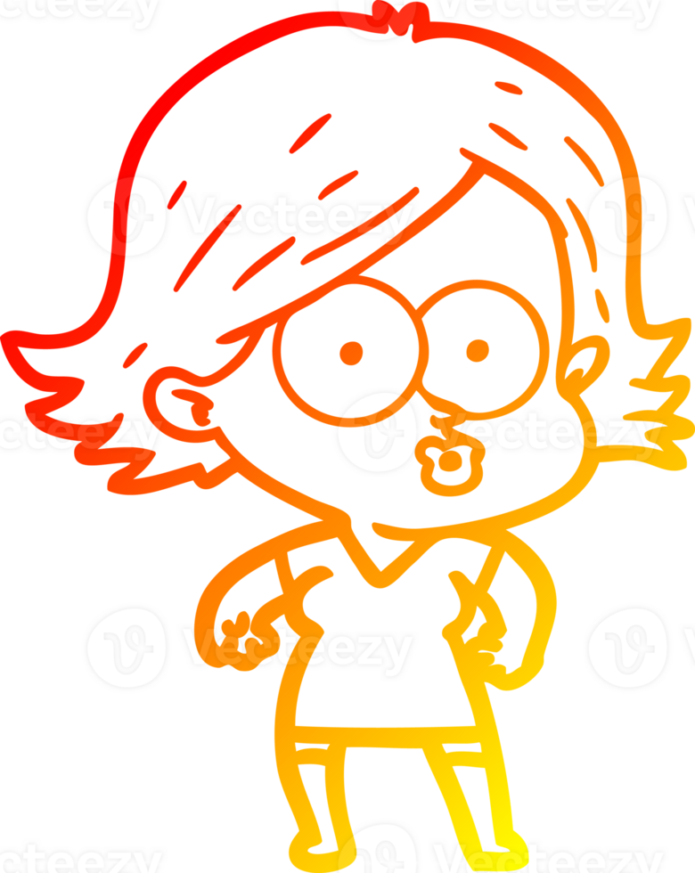 warm gradient line drawing of a cartoon girl pouting png
