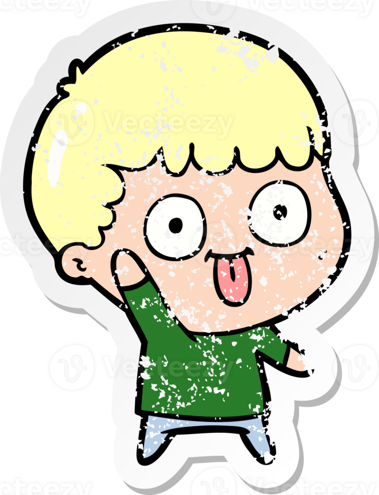 distressed sticker of a cartoon dumb kid png